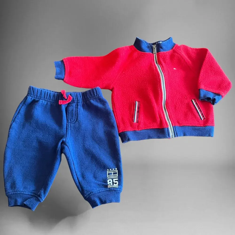 Tommy Hilfiger Baby 6/9m Zip Up Sweatsuit Preppy Academia Full Zip Joggers
